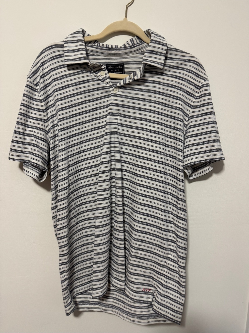Abercrombie & Fitch White and Navy Striped Polo